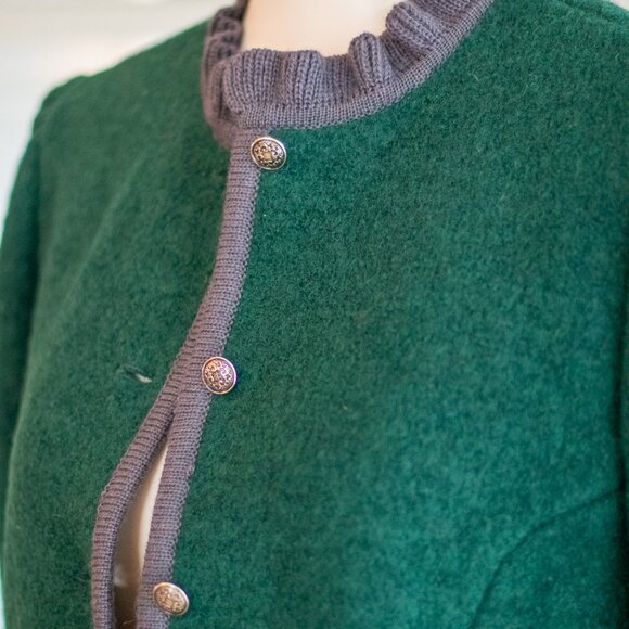 Vintage Kenneth Gordon New Orleans 100% Wool Emerald Green Sweater Jacket Size L - Picture 8 of 16